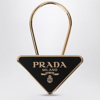Prada Portachiavi nero/oro in metallo smaltato