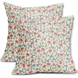 OEM Funda De Almohada Con Estampado Floral Verde, Rosa Y Azul, 20x20 Pulgadas, Juego De 2 Piezas, Estampado Floral Campestre Vintage, Decoraci&oacute;n De Estilo