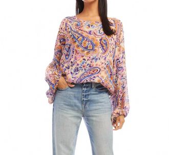 Karen Kane Pia Paisley Blouson Top In Blues, Purples, Pink, Gold