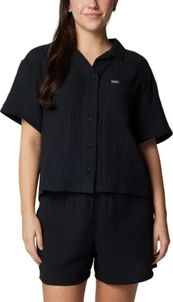 Columbia Holly Hideaway Breezy Top Womens Black Textured Button-Up FTS717