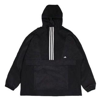 adidas Half-zipped Hooded Windproof Sports Woven Jacket Mens Black GM4443