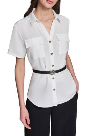 Karl Lagerfeld Belted Shirt in Soft White at Nordstrom, Size X-Small