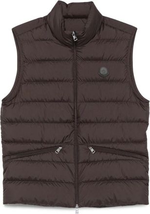 Moncler Jassen, Heren, Bruin, M, Bruine Gewatteerde Vest Hoge Kraag Rits