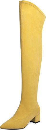 EDEFS Soft Suede Over Knee Boots for Women with 2 Heel and Pointed Toe Suitable for Daily Walking Commuting and Weekend Looks Yellow UK5