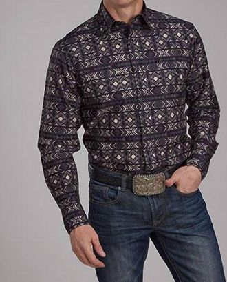 Roper Mens Horizontal Print Design Pop Color Aztec Print Shirt In Blue