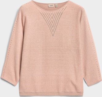 Fransa Womens Fine openwork knit 3/4 sleeve sweater