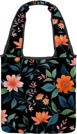 Generic Floral with Leaves Reversible Canvas Shoulder Tote - Double-Sided Print, 12oz Cotton, 27cm Drop, Fold-Flat Bag for Travel, Shopping, Street Outings