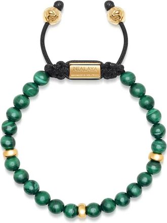 Nialaya Mens Beaded Bracelet with Malachite and Gold