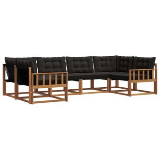 vidaXL Conjunto De Sof&aacute;s De Exterior Con Coj&iacute;n 6 Pcs Natural Y Negro Vidaxl