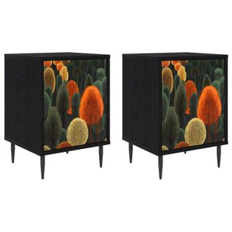 vidaXL Mesa De Noche Zaandam 2 Uds. Roble Negro 36 X 33 X 51 Cm Vidaxl
