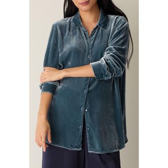 Eileen Fisher Velvet Button-Up Shirt in Sea Spray at Nordstrom Rack, Size Xx-Small