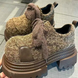 Generic YUJIEBB Big Head Hairy Womens Shoes Fashion Winter Snow Boots for Women Simplicity Fur Platform Warm Lace-up Female Footwear Brown
