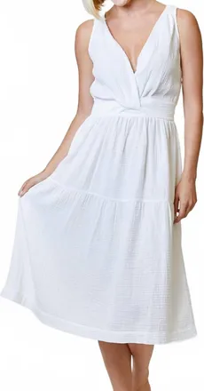 dh New York V-Neck Midi Dress In White
