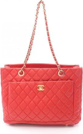 Chanel Red Color Leather Handbag Tote Bag (Pre-Owned)