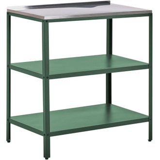 Beliani Isola da giardino per esterni Mensole per cucina Piano in acciaio inox Verde 80 x 50 x 92 cm Vilama