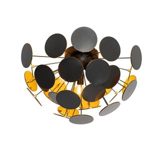 QAZQA Qazqa - Dise&ntilde;o L&aacute;mpara Colgante De Dise&ntilde;o Negra Con Dorado 54cm 3-luces - Cerchio Acero /pl&aacute;stico Redonda Adecuado Para Led Max. 3 X 40 Watt