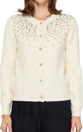 Current Air Crystal Beaded Detail Cardigan In Ivory
