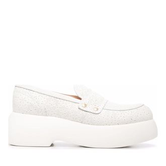 AGL White Puffy Moc Leather Perforated Wedge Flats