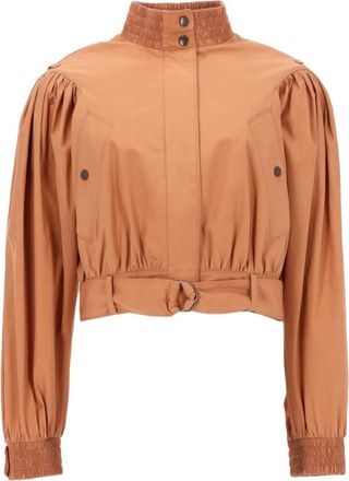 Chlo&eacute; Beige Solid Mandarin Collar Jacket