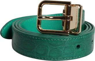 Dolce & Gabbana Leren Riem met Logo en Metalen Gesp - Dames - Riemen - Groen - ONE Size - Leer - Accessoires