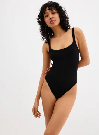 Miiyu Womens Ribbed thin-strap scoop-neck bodysuit
