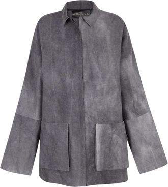 Cortana Oversized Overshirt met Kraag en Plooizakken - Dames - Blazers - Grijs - S - Wol - Jassen