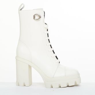 Giuseppe Zanotti Cubalibre White Leather Block Heel Boots