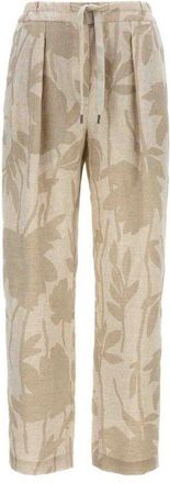 Brunello Cucinelli Naturale Linen Relaxed Floral Trousers, Brand Size 44 (US Size 10)