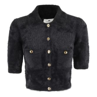 Elisabetta Franchi Cardigans, female, Black, S, Black Tricot Jumper Short Sleeve