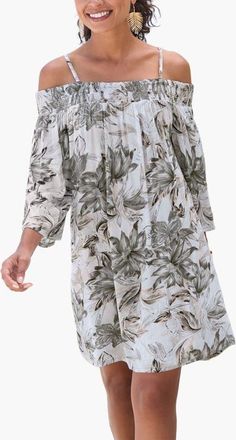 Lascana Womens Off The Shoulder Patterned Dress in Black Printed at Nordstrom, Size 10