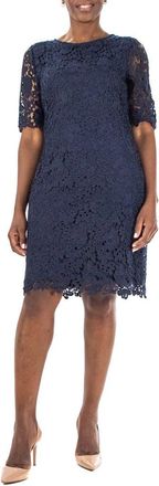 Nina Leonard Jewel Neck Lace Dress in Navy at Nordstrom Rack, Size X-Large