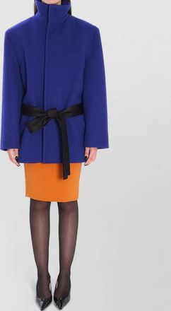 Saint Laurent boxy wool coat removable silk belt