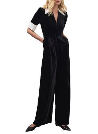 Mint Velvet Velvet Embellished Jumpsuit in Black at Nordstrom, Size 12