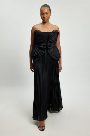 Karen Millen Womens Plus Size Cotton Poplin Pleated Maxi Dress - Black - Size 20 UK