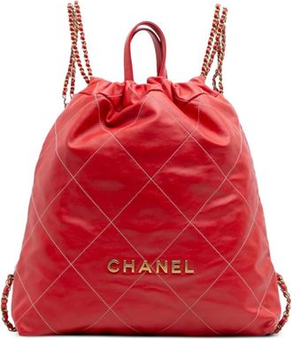Chanel 2021-2025 Large Shiny Quilted Calfskin 22 backpack - Red