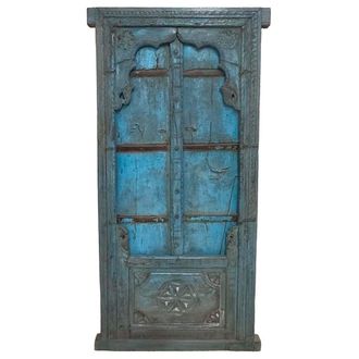 Wanderlust Deco Ventana De Madera Acabado Artesanal Azul 181x8x166h Cm