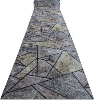 RugsX Alfombra De Pasillo Con Refuerzo De Goma Lotus Mosaic 22010 Mosaico Gris Lavable 80cm Grey 80x470 Cm