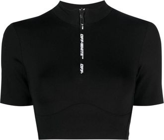 Off-white Womens Zip Logo Crop Tee Black Nylon - Size Medium