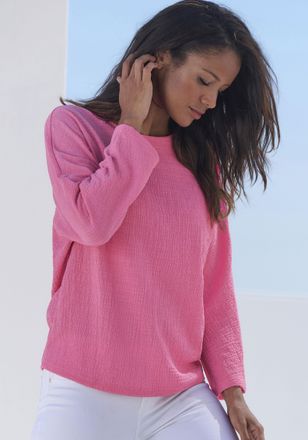 Vivance 2-in-1-Shirt VIVANCE zum Krempeln, Damen, Gr. 32/34, pink, Cr&ecirc;pe, Obermaterial: 98% Polyester, 2% Elasthan, unifarben, l&auml;ssig geschnitten normal, Rund