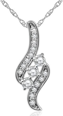 Pompeii3 1/3ct 3-Stone Diamond Pendant 14 KT White Gold W/ 18 Chain