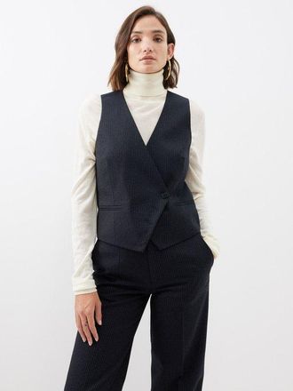 R&oacute;he Double-breasted Pinstripe Wool Waistcoat - Womens - Dark Navy - 38 FR