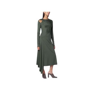 Victoria Beckham Party Dresses, female, Green, Size: S Asymmetrical Draped Midi Dress
