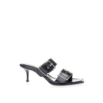 Alexander McQueen Black Leather Stiletto Heel Womens Sandals
