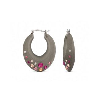Gold & Honey Womens Small Marquise Confetti Hoop Earrings In Grey