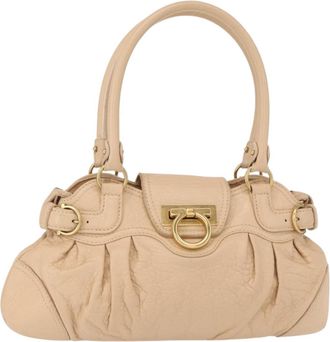 Ferragamo Gancini Handbag Leather Beige Leather Handbag (Pre-Owned)