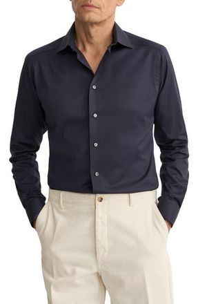 Eton Slim Fit Solid Navy Cotton Twill Dress Shirt at Nordstrom, Size 14.5