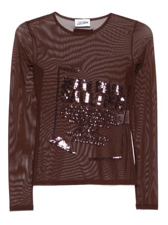 Jean Paul Gaultier sequin-embellished mesh top - Brown