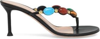 Gianvito Rossi Shanty Thong 70 Mule in Black Suede And Nappa at Nordstrom, Size 37.5