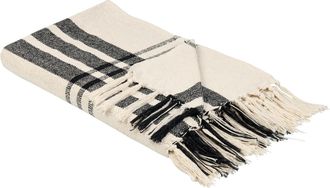 Beliani Manta De Algod&oacute;n Blanco Crema Negro 130 X170 Cm Hecho A Mano Borlas Yuvali