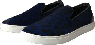Dolce & Gabbana Mens Blue Calfskin Hair Leopard Sneakers Shoes Black And